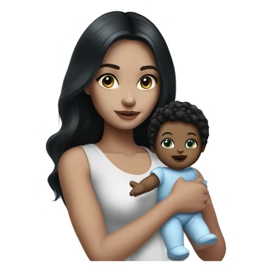 white Girl with black hair and blue eyes playing with baby doll sticker