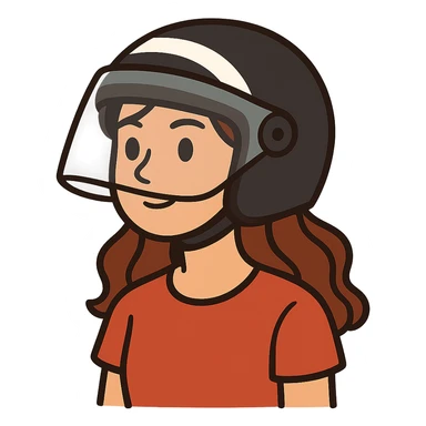 flat toon style girl wearing a motorcycle helmet sticker