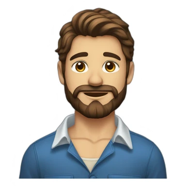 Un jeune homme avec une barbe légèrement fournie, des cheveux courts bruns et un regard confiant, vêtu d'une chemise à carreaux bleu marine. sticker