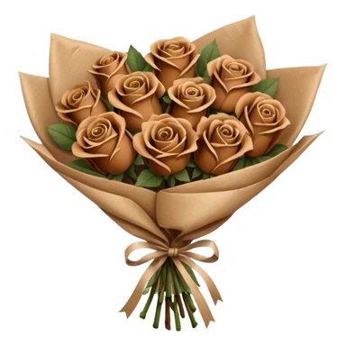 Bouquet of brown roses in a paper package sticker