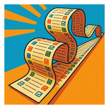 endlessly stretching to-do list paper curling up and down like a snake, packed with tiny colorful checkboxes, fading into the distance, vibrant cartoon style sticker