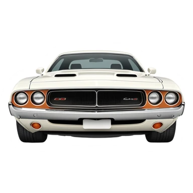 Classic white 1971 Dodge Challenger, perfect 30-degree angle view, highly detailed front grille and headlights, clean all-white exterior, authentic muscle car lines, iOS emoji style sticker
