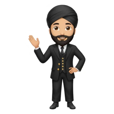Sikh man with turban styled in a premium black coat pant suit with sticker