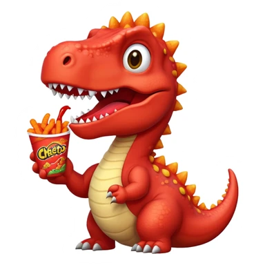 Dinosaur with a cool red shirt with hot Cheetos ￼￼ sticker