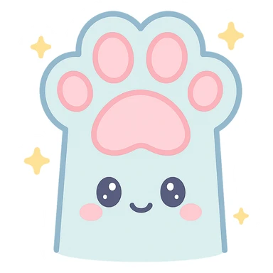 fluffy paw, kawaii style, big pads, sparkles, blue and white sticker