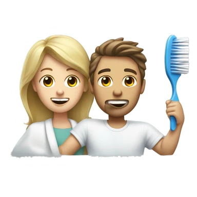 Brown haired women and blonde haired men brushing teeth sticker