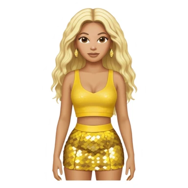 Beyonce with long platinum blonde hair, yellow sequin crop top and skirt sticker