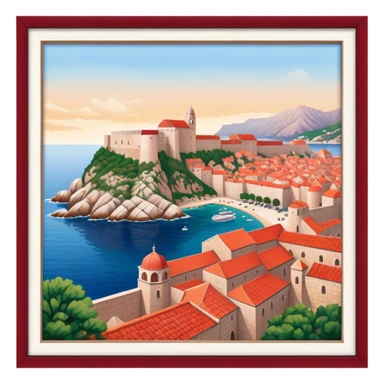 Cinematic Realistic Dubrovnik Landmark Emoji, depicted with historic fortified walls and red‚Äêtiled roofs rendered with intricate detail and dynamic, coastal lighting. sticker