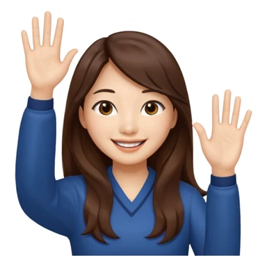 An Asian woman with long brown hair waving her hands sticker