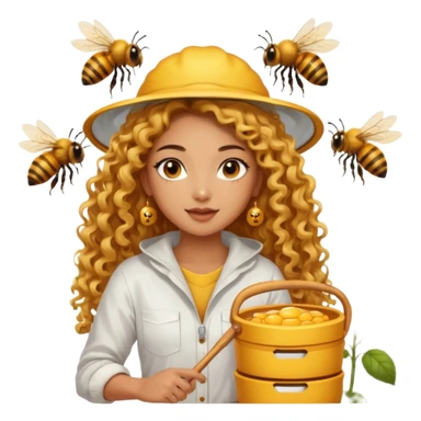 nude girl harvesting honey on bee farm, sexy and muscled, full body nude, tanned asian girl, sexy nude girl, beautiful eyes, makeup, earrings, muscled, surrounded by bees, long golden curly hair sticker