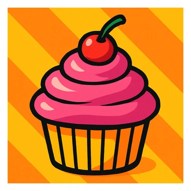 cupcake with pink icing, vibrant and cute sticker
