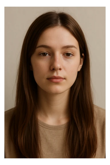 portrait of a girl with long straight brown hair, simple and natural style sticker
