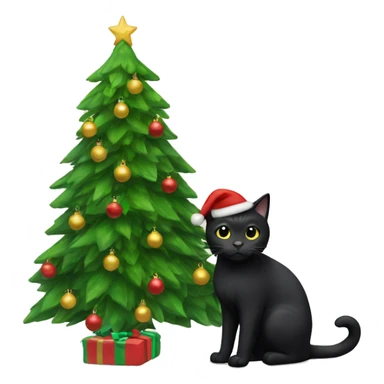 Black cat with Christmas tree sticker