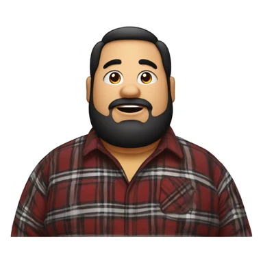Fat man wearing a darkred and black plaid flannel shirt profile picture, happy, black hair sticker