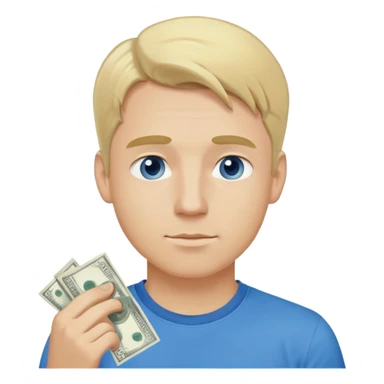 Man with blonde hair and blue t shirt in love with money  sticker