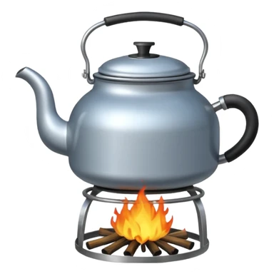 a small pot or kettle filled with water placed on fire, the water is boiling sticker