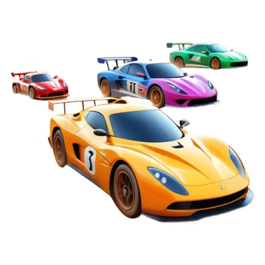 A sleek racing car and motorcycle speeding on a track, leaving a trail of dust behind. The scene captures the thrill of high-speed competition, with blurred motion and vibrant colors, highlighting the dynamic energy of motorsport. sticker