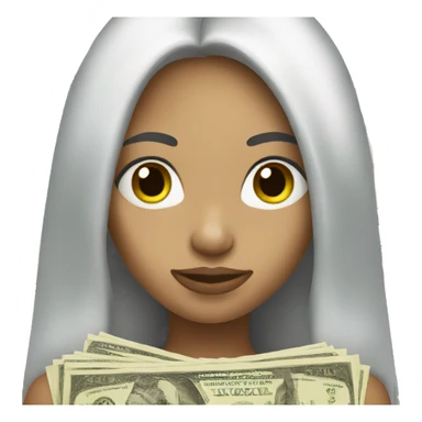 light skin girl long hair holding money sticker