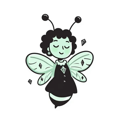 Mint green woman bee character with diamond decorations, rhinestone jewelry, and glittery sparkly details sticker