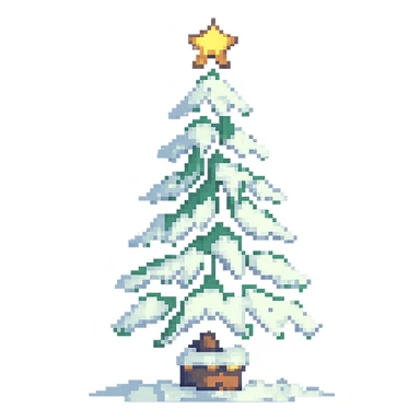 Christmas tree with snow in the style of pixel art sticker