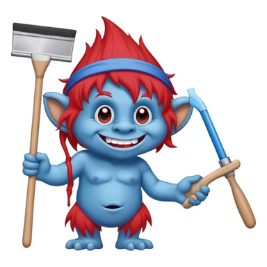 Red and blue Troll cleaning window with squeegee sticker