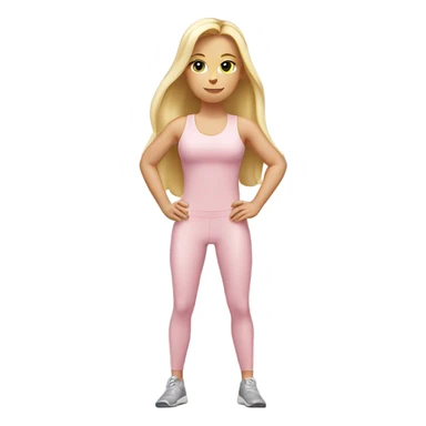 A blonde white girl in a light pink fitness suit with a full-length fitness mat sticker