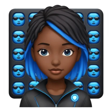 i want an emoji of a cool barb girl that likes blue, a techie girl that is like a matrix character and is black sticker