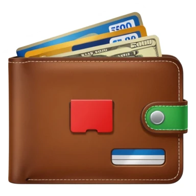 portefeuille marron avec quelques billets et carte bancaire sticker