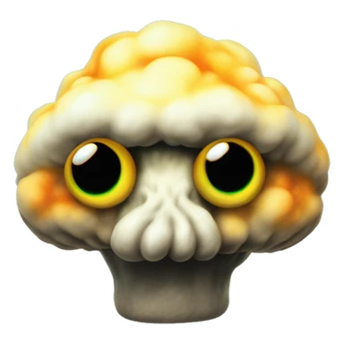 nuclear glow in the dark plushie mushroom cloud in Uncle Scrooge style, oil paint, mysterious eyes, intricate lips, masterpiece pose, odd perspective, beautiful, desirable, logical sticker