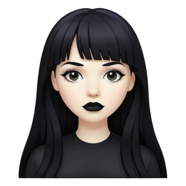 vampira mulher branca com cabelo preto longo com franja acima da sobrancelha e lábios com batom preto sticker