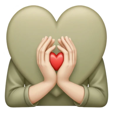 Hands joined in prayer with a pale olive heart sticker