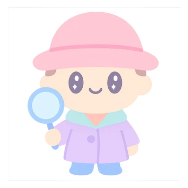 detective, whimsical style, oversized hat, playful expression, colorful sticker