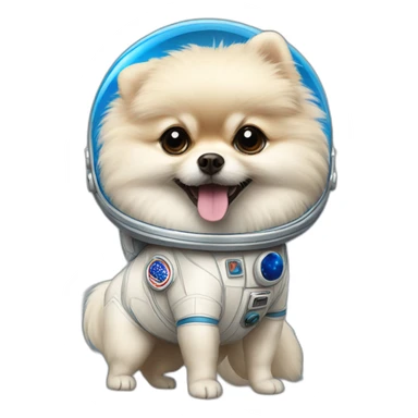 light cream pomeranian wearing a blue astronaut sticker