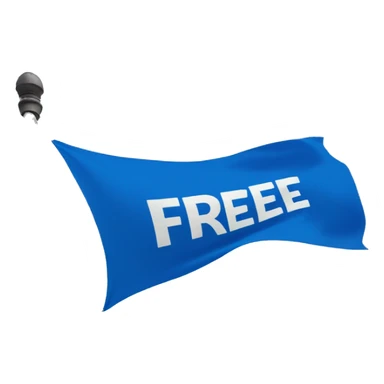 Text "FREE" on a flag with blue unique color sticker