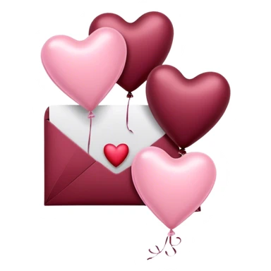 maroon love letter in pastel pink and dark red metallic heart-shaped balloons sticker