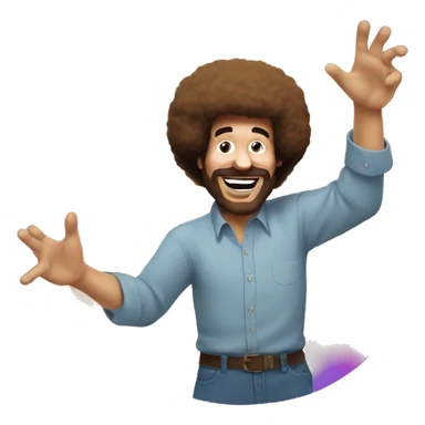 bob ross throwing u rainbow sticker