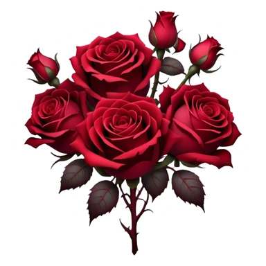 A surreal bouquet of Gothic roses, their petals drenched in crimson hues, from Venetian red to rustic tones, glowing against a dark, misty backdrop. The air is heavy with an eerie, romantic atmosphere, as if the flowers hold secrets of the past.
 sticker