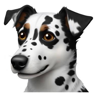 White and black blue heeler mix with black spots on nose, wavy fur sticker