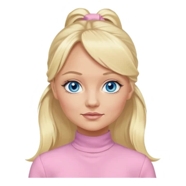 Emma Bunton blue eyes, long blonde ponytail hair, light pink outfit sticker