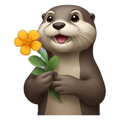 Otter holding a flower sticker