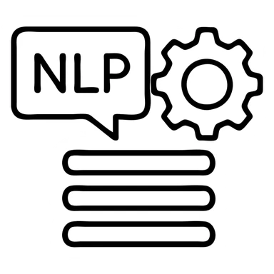Outlined NLP icon with text processing and language analysis sticker