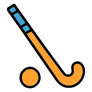 an orange field hockey stick with royal blue accents, clean and clear sticker