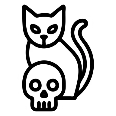 black cat with a skull, clean minimal outline, no sketch lines sticker