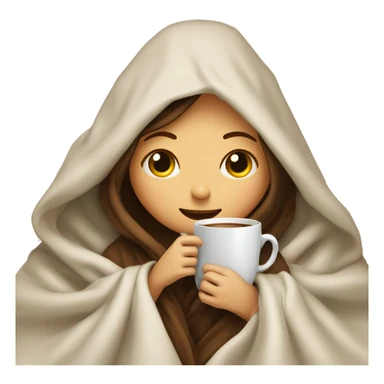 girl inside a blanket sipping coffee eyes closed, white  sticker