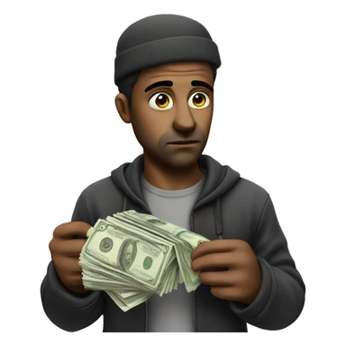 sad man with money photorealistic serious sticker
