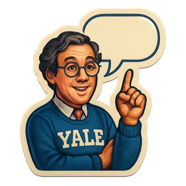 Профессор Йельского университета показываем указательный палец вверх, от головы отходить bubble speech sticker