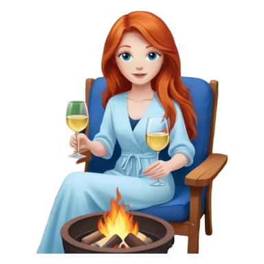 redhead with long hair and blue eyes holding white wine sitting in chair beside fire pit in backyard sticker