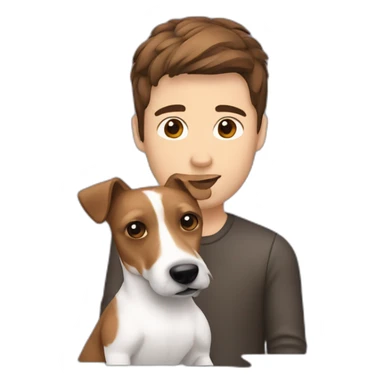 Man with modern hair cut brown hair with jack russell terrier dog sticker