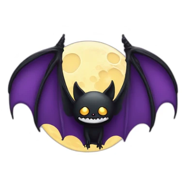 purple black vampire bat wings flying in front of large dripping crescent moon sticker