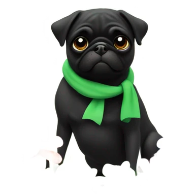 Black pug , surrounded by flowers, holding a green sign that says “good luck”  sticker